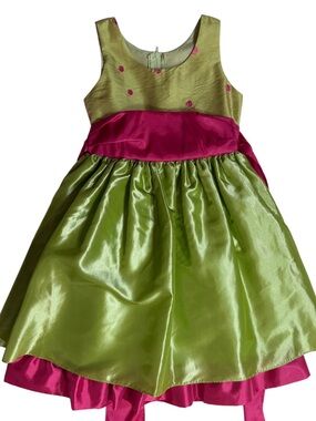 Good Girl Green and Fuchsia Shimmer Party Dress Girls size 6 EUC